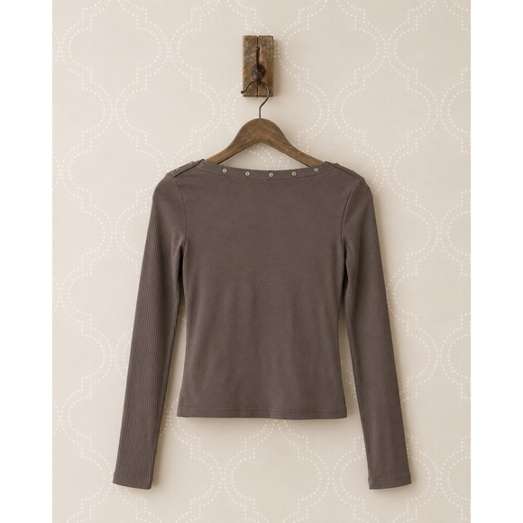 Edikted Tops - Edikted Long Sleeve‎ Top Button Trim Boat Neck Brown Size S